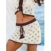 CUPSHE Women Crochet Coverup Skirt Hollow Out Drawstring Knit Mini Skirt Coverup for Swimwear(Beige)