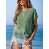 CUPSHE Women Crochet Tops Summer Short Sleeve Fringe Beach Cover Up Top Casual Knit Tank Tops(Green)
