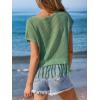 CUPSHE Women Crochet Tops Summer Short Sleeve Fringe Beach Cover Up Top Casual Knit Tank Tops(Green)
