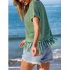 CUPSHE Women Crochet Tops Summer Short Sleeve Fringe Beach Cover Up Top Casual Knit Tank Tops(Green)