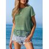CUPSHE Women Crochet Tops Summer Short Sleeve Fringe Beach Cover Up Top Casual Knit Tank Tops(Green)