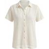 CUPSHE Women Swimsuit Cover Ups Button Down Semi Sheer Beach Shirts Short Sleeve Beach Coverup Shirt(Beige)
