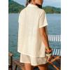 CUPSHE Women Swimsuit Cover Ups Button Down Semi Sheer Beach Shirts Short Sleeve Beach Coverup Shirt(Khaki)