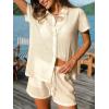 CUPSHE Women Swimsuit Cover Ups Button Down Semi Sheer Beach Shirts Short Sleeve Beach Coverup Shirt(Khaki)