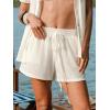 CUPSHE Women Swimsuit Cover Ups Shorts Semi Sheer Summer Casual Shorts High Waist Beach Shorts with Pockets(Beige)