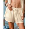 CUPSHE Women Swimsuit Cover Ups Shorts Semi Sheer Summer Casual Shorts High Waist Beach Shorts with Pockets(Khaki)