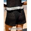 CUPSHE Women’s Cover Up Shorts Crochet Drawstring Waist Beach Shorts Summer Casual Knit Swimsuit Coverups(Black)