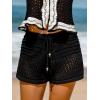 CUPSHE Women’s Cover Up Shorts Crochet Drawstring Waist Beach Shorts Summer Casual Knit Swimsuit Coverups(Black)