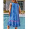 CUPSHE Women’s Lace Bathing Suit Cover Up Sleeveless V-Neck Swimsuit Coverup Ruffle Swimwear Beach Dress(Blue Patterned)