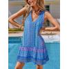 CUPSHE Women’s Lace Bathing Suit Cover Up Sleeveless V-Neck Swimsuit Coverup Ruffle Swimwear Beach Dress(Blue Patterned)