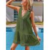 CUPSHE Women’s Lace Bathing Suit Cover Up Sleeveless V-Neck Swimsuit Coverup Ruffle Swimwear Beach Dress(Dark Green)