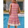 CUPSHE Women’s Lace Bathing Suit Cover Up Sleeveless V-Neck Swimsuit Coverup Ruffle Swimwear Beach Dress(Knit-pink Patterned)