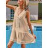CUPSHE Women’s Lace Bathing Suit Cover Up Sleeveless V-Neck Swimsuit Coverup Ruffle Swimwear Beach Dress(Light Brown)