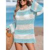 CUPSHE Women’s Swimsuit Cover Up Crochet Bathing Suit Mesh Swimwear Knit Pullover Beach Dress(Blue Striped)