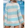CUPSHE Women’s Swimsuit Cover Up Crochet Bathing Suit Mesh Swimwear Knit Pullover Beach Dress(Blue Striped)