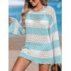 CUPSHE Women’s Swimsuit Cover Up Crochet Bathing Suit Mesh Swimwear Knit Pullover Beach Dress(Blue Striped)