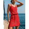 CUPSHE Women’s Swimsuit Cover Up Crochet Sleeveless V Back Mini Beach Cover Up Dress for Swimwear(Red)