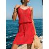 CUPSHE Women’s Swimsuit Cover Up Crochet Sleeveless V Back Mini Beach Cover Up Dress for Swimwear(Red)
