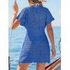 CUPSHE Women’s Swimsuit Cover Up Deep V Neck Crochet Summer Mini Beach Coverup Dress for Swimwear(Blue)