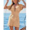 CUPSHE Women’s Swimsuit Cover Up Deep V Neck Crochet Summer Mini Beach Coverup Dress for Swimwear(Dark Khaki)