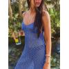 CUPSHE Womens Swimsuit Coverup Crochet Sleeveless V Neck Beach Cover Up Dresses for Swimwear(Blue)