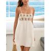 CUPSHE Womens Swimsuit Coverup Smocked Spaghetti Straps Square Neck Mini Beach Cover Up Dresses(Beige)