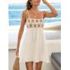 CUPSHE Womens Swimsuit Coverup Smocked Spaghetti Straps Square Neck Mini Beach Cover Up Dresses(Beige)