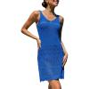 CUPSHE Women Swimsuit Cover Ups Crochet Sleeveless V Neck Hollow Out Beach Coverup Dresses(Royal Blue)