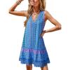 CUPSHE Women’s Lace Bathing Suit Cover Up Sleeveless V-Neck Swimsuit Coverup Ruffle Swimwear Beach Dress(Blue Patterned)