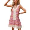 CUPSHE Women’s Lace Bathing Suit Cover Up Sleeveless V-Neck Swimsuit Coverup Ruffle Swimwear Beach Dress(Knit-pink Patterned)