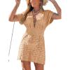 CUPSHE Women’s Swimsuit Cover Up Deep V Neck Crochet Summer Mini Beach Coverup Dress for Swimwear(Dark Khaki)