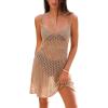 CUPSHE Womens Swimsuit Coverup Crochet Sleeveless V Neck Beach Cover Up Dresses for Swimwear(Brown)