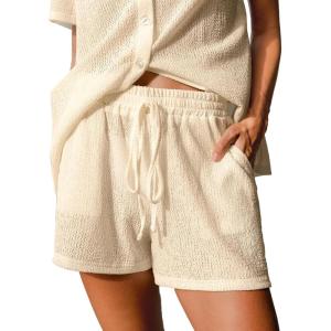 CUPSHE Women Swimsuit Cover Ups Shorts Semi Sheer Summer Casual Shorts High Waist Beach Shorts with Pockets(Khaki)