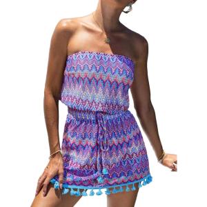 CUPSHE Womens Swimsuit Coverup Strapless Elastic Waist Beach Cover Up Dresses for Swimwear(Purple)