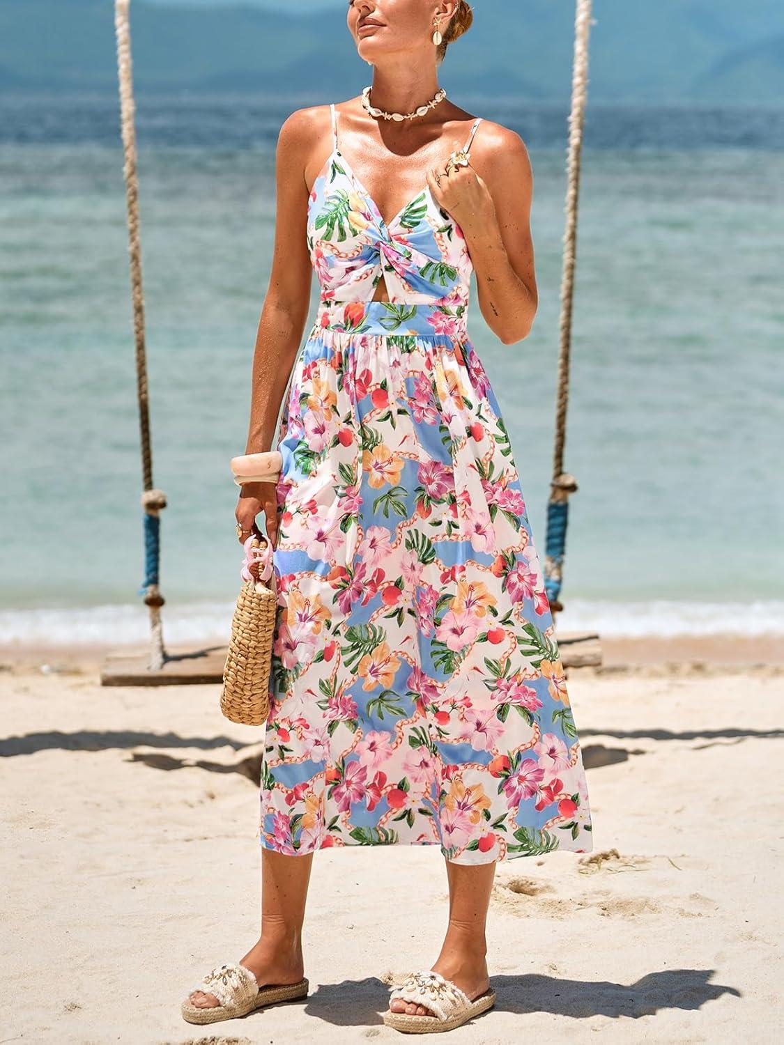 imageCUPSHE Womens Long Dresses Summer Sleeveless Beach Casual Side Slit Spaghetti Straps Vacation Graduation Midi DressPinkBlue
