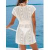 CUPSHE Crochet Swimsuit Coverup for Women Flutter Sleeve Mini Beach Cover Up Dress for Swimwear(Beige)