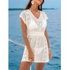 CUPSHE Crochet Swimsuit Coverup for Women Flutter Sleeve Mini Beach Cover Up Dress for Swimwear(Beige)