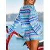 CUPSHE Crochet Swimsuit Coverup for Women Knit Striped Long Sleeve Beach Coverup Tops(Blue Striped)