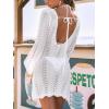 CUPSHE Crochet Swimsuit Coverup for Women Long Sleeve Open Back Hollow Out Mini Beach Cover Up Dresses(White)