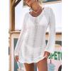 CUPSHE Crochet Swimsuit Coverup for Women Long Sleeve Open Back Hollow Out Mini Beach Cover Up Dresses(White)