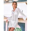 CUPSHE Crochet Swimsuit Coverup for Women Long Sleeve Open Back Hollow Out Mini Beach Cover Up Dresses(White)