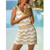 CUPSHE Crochet Swimsuit Coverup for Women Sleeveless V Neck Stiped Beach Cover Up Dresses(Khaki)