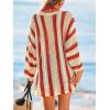 CUPSHE Crochet Swimsuit Coverup for Women V Neck Long Sleeve Striped Beach Cover Up Dresses(Red)