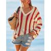 CUPSHE Crochet Swimsuit Coverup for Women V Neck Long Sleeve Striped Beach Cover Up Dresses(Red)