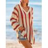 CUPSHE Crochet Swimsuit Coverup for Women V Neck Long Sleeve Striped Beach Cover Up Dresses(Red)