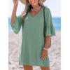 CUPSHE Swimsuit Coverup for Women V Neck Lightweight 3/4 Bell Sleeve Summer Beach Cover Up Dress(Green)