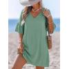 CUPSHE Swimsuit Coverup for Women V Neck Lightweight 3/4 Bell Sleeve Summer Beach Cover Up Dress(Green)