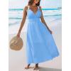 CUPSHE Women 2026 Summer Beach Maxi Dress Plunge V Backless Cami Strape Smocked Waist Sun Dress Long Wedding Guest Dress(Blue)