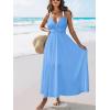 CUPSHE Women 2026 Summer Beach Maxi Dress Plunge V Backless Cami Strape Smocked Waist Sun Dress Long Wedding Guest Dress(Blue)