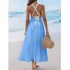 CUPSHE Women 2026 Summer Beach Maxi Dress Plunge V Backless Cami Strape Smocked Waist Sun Dress Long Wedding Guest Dress(Blue)